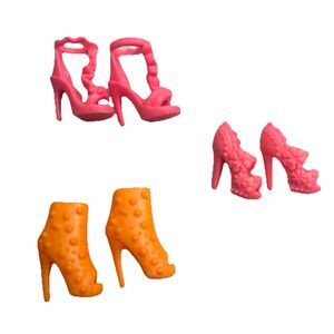 Barbie Doll Shoes Lot High Heels Platforms Pumps Pink & Neon Orange Fashion
